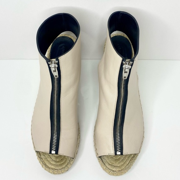Celine Zip-Front Leather Espadrille Wedges - Picture 4 of 11